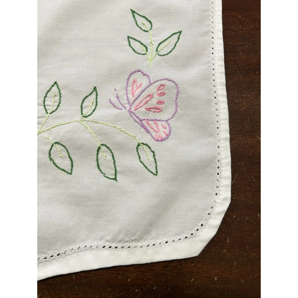 Vintage Hand Embroidery Butterfly Table Runner Dresser Scarf 42